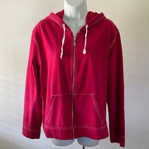 Bass Red Full Zip Hoodie XL Cotton Blend Y2K Contrast Stitch Casual